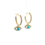 Load image into Gallery viewer, EHG56978TQY. 14k Solid Gold Diamond & Turquoise Eye Hoops