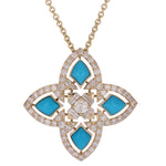 Load image into Gallery viewer, DPE00986TQ. 14K Solid Gold Diamond and Turquoise Flower Pendant