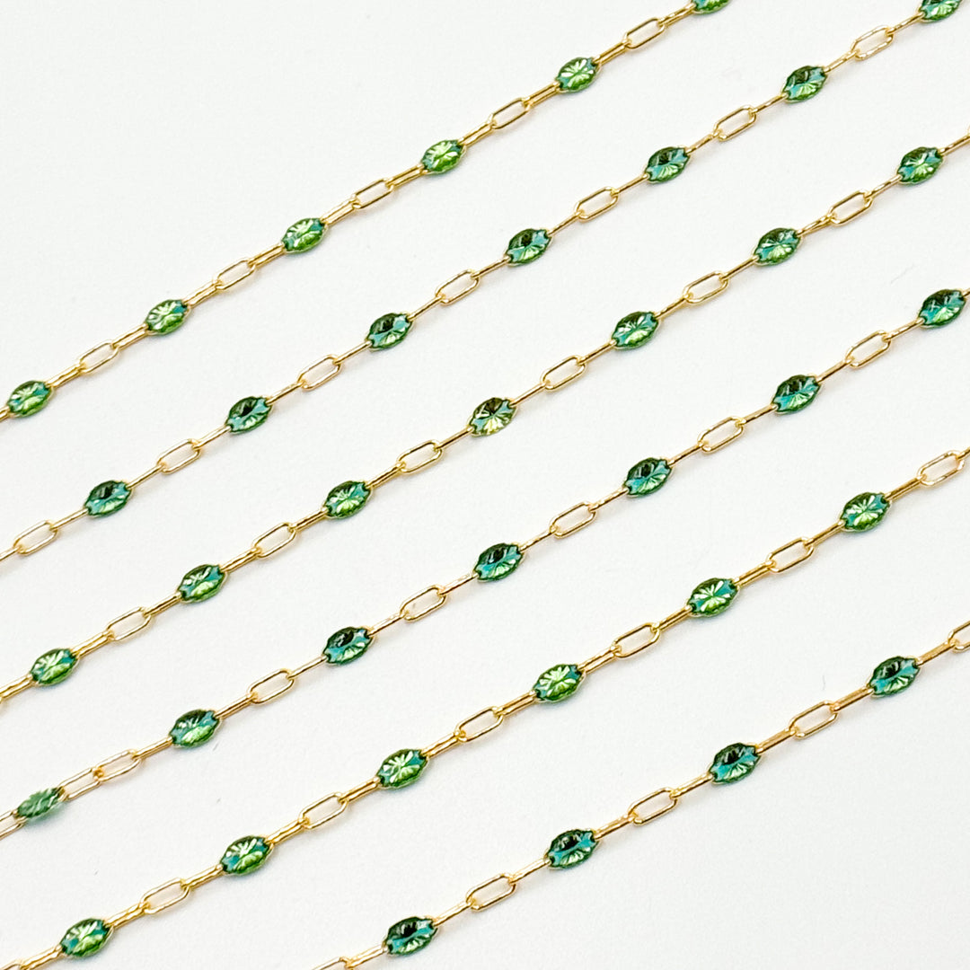Buy Now Gold Filled Olive Green Color Enamel Satellite Cable Chain
