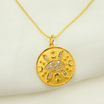 Load image into Gallery viewer, 14K Solid Gold Charm Circle Pendant with Diamonds. GDP219