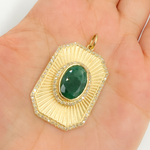Load image into Gallery viewer, KG151. 14K Solid Gold Rectangular Shape Charm with Emerald Stone in the center