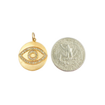 Load image into Gallery viewer, 14K Solid Gold Diamonds Circle Shape Evil Eye Charm. GDP66