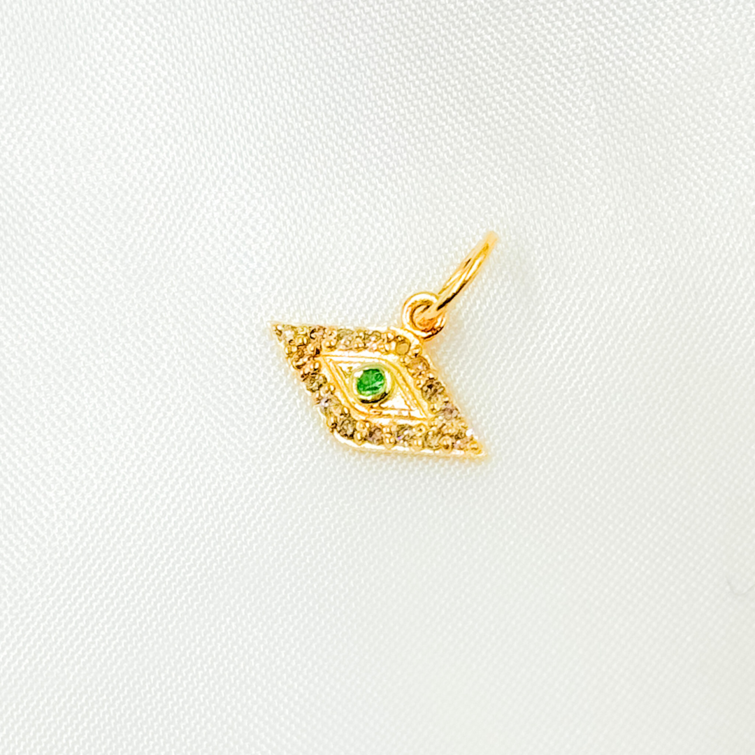 14K Gold Charm Evil Eye Pendant with Diamond and Gemstones. GDP539