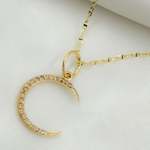 Load image into Gallery viewer, 14K Solid Gold Moon Charm with Diamonds