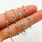 Load image into Gallery viewer, 14k Gold Filled Turquoise Color Enamel Satellite Cable Chains