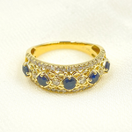 Load image into Gallery viewer, 14K Solid Yellow Gold Diamond and Blue Sapphire Band Ring.