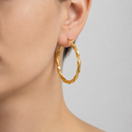 Load image into Gallery viewer, GER181. 14K Solid Gold Twisted Hollow Hoop with Engraved