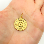 Load image into Gallery viewer, 14K Solid Gold with Diamonds Circle Shape Charm with Sun in the Center. GDP149