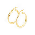Load image into Gallery viewer, Gold Smooth and Ribbed Hollow Double Hoop Earrings