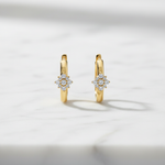 Load image into Gallery viewer, EHD57626. 14K Solid Yellow Gold Diamond Flower Huggie Hoop Earrings