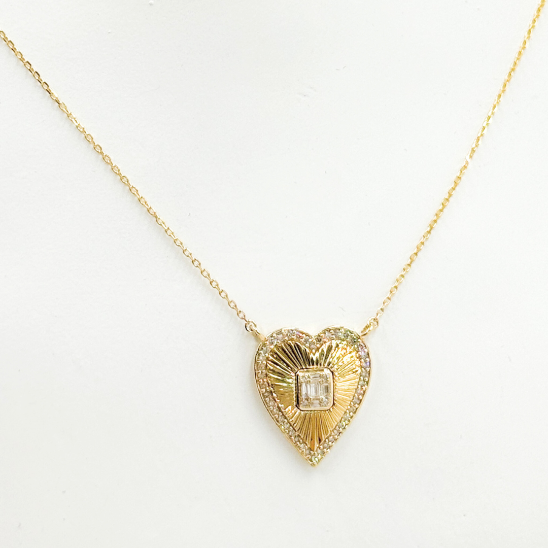 NFE71508. 14K Solid Gold Diamond Heart Necklace