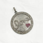 Load image into Gallery viewer, Sterling Silver Round Love Pendant with Gemstone Heart