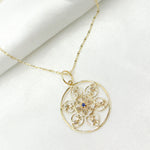 Load image into Gallery viewer, 14K Solid Gold Diamond Circle Flower Charm. GDP190