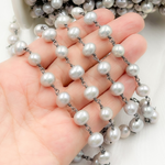 Load image into Gallery viewer, Grey Freshwater Pearl Wire Wrap Chain. PRL17