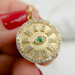 Load image into Gallery viewer, 14K Solid Gold with Diamonds Circle Shape with Eye Charm. GDP37