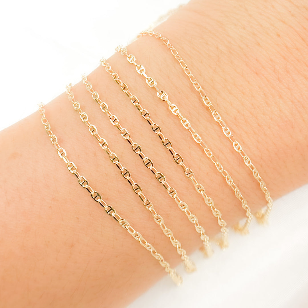 14K Solid Gold Smooth Marina and Cable Links Chain by Foot