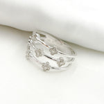 Load image into Gallery viewer, 14K Solid White Gold Diamond 3 Row Flower Ring.