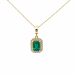 Load image into Gallery viewer, CMC00365EM7X5. 14K Solid Gold Rectangular-Shaped Emerald and Diamond Charm