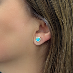 Load image into Gallery viewer, EFE52544TQ. 14k Solid Gold Diamond Turquoise Heart Studs
