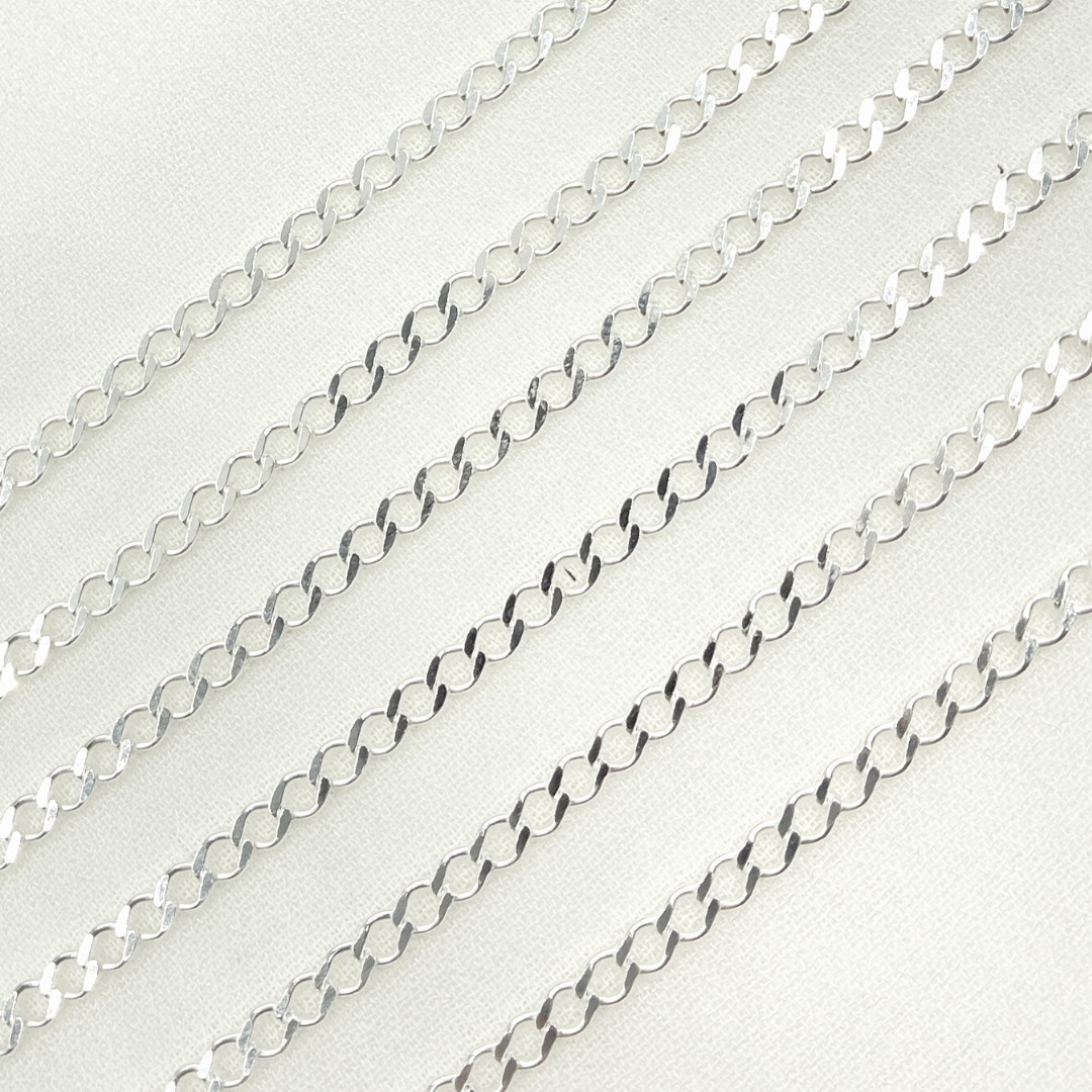 Z88SS. Sterling Silver Miami Flat Curb Link Chain
