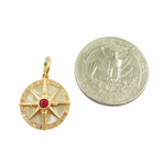 Load image into Gallery viewer, 14K Solid Gold Compass Circle Charm available in Mother of Pearl & Ruby. KG169