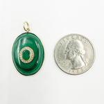 Load image into Gallery viewer, KG63. 14K Solid Gold with Diamonds Oval Shape with Malachite & Emerald Stone Charm