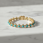Load image into Gallery viewer, BR402766. 14K Solid Gold Diamond and Turquoise Flower Bracelet