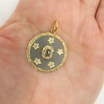Load image into Gallery viewer, KSG40. Sterling Silver Black Rhodium with Diamonds Circle Shape Charm with Stars in the Center