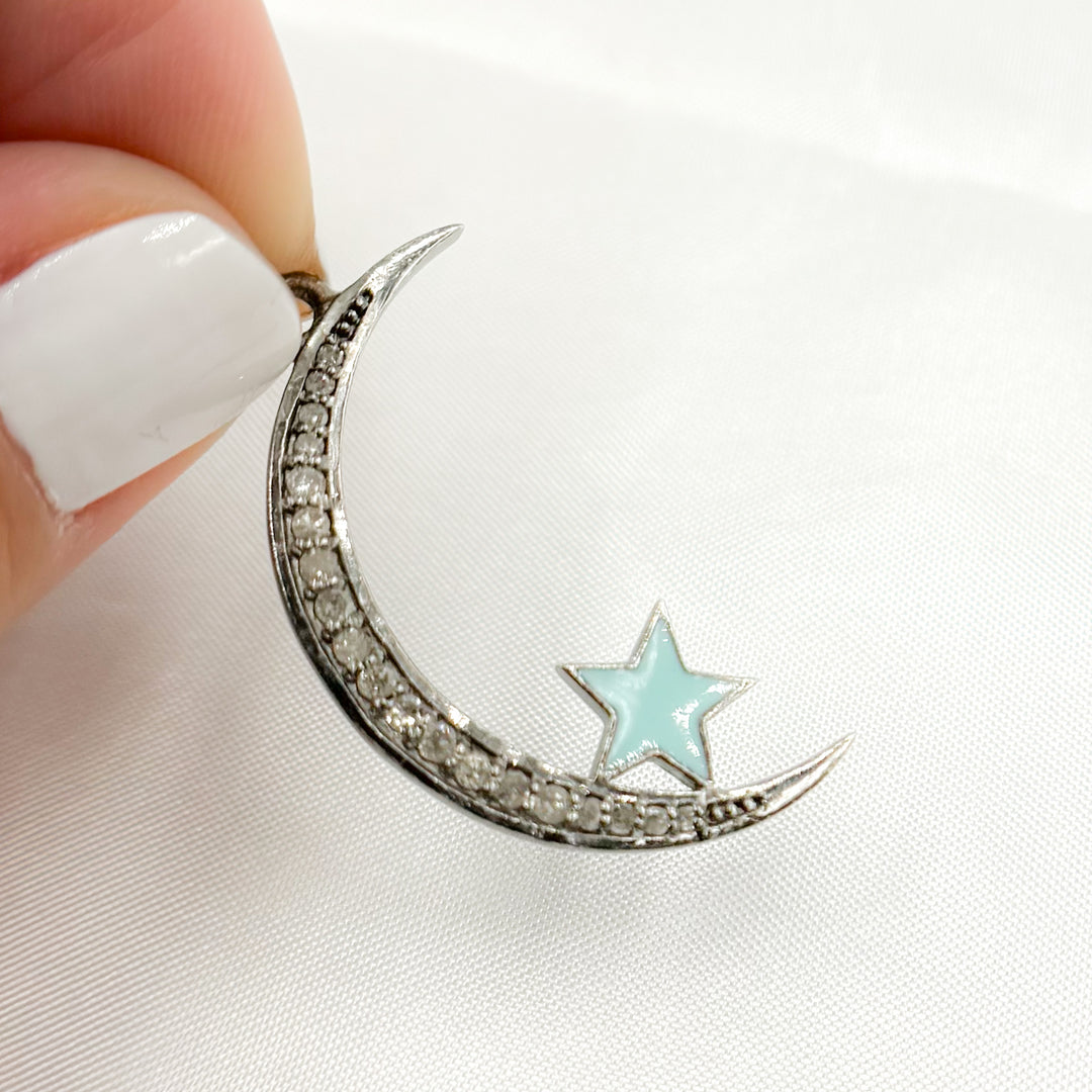 Buy Now Silver Moon and Star Enamel Pendant