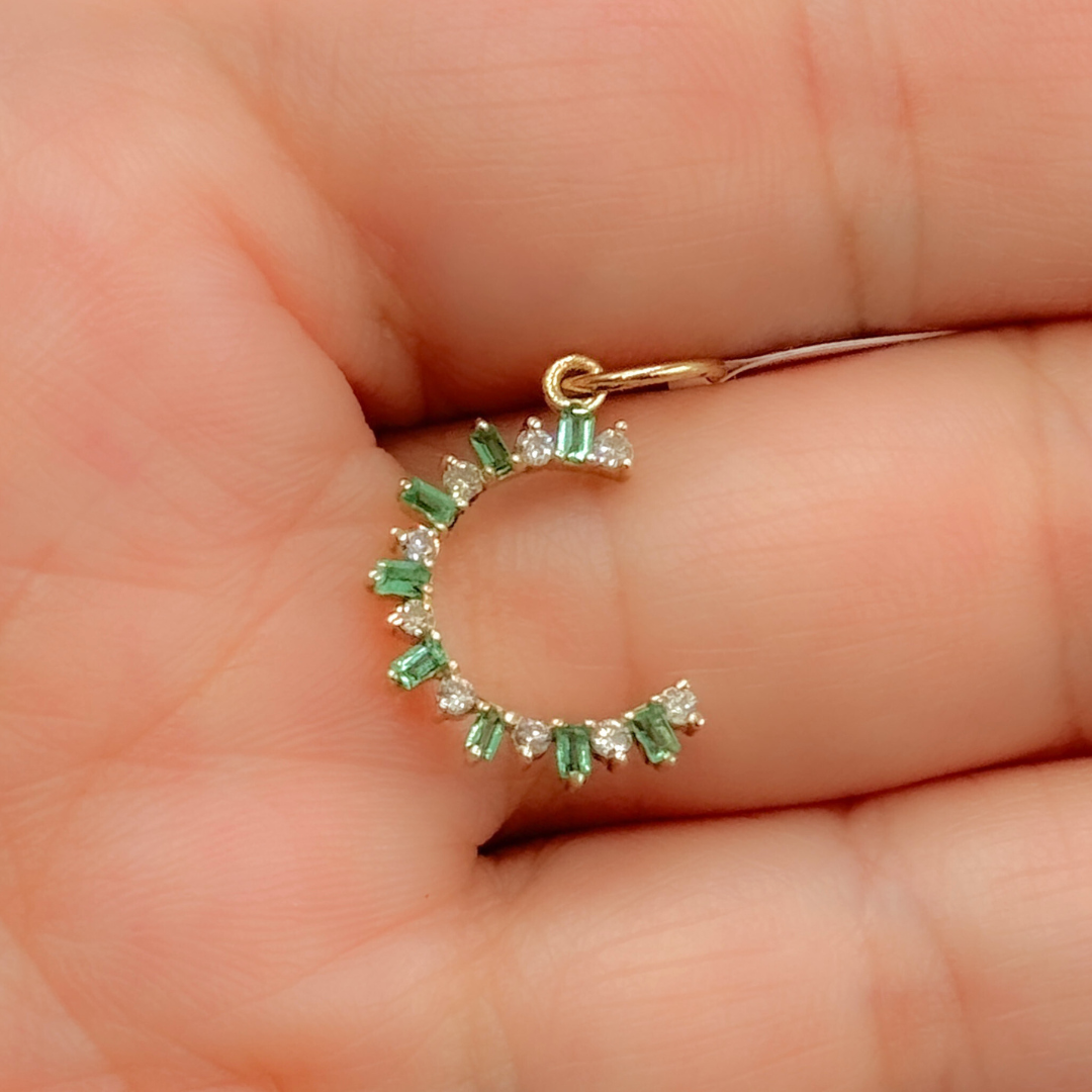 Gold Moon Charm with Diamond and Gemstones