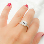 Load image into Gallery viewer, 14K Solid White Gold Diamond and Blue Sapphire Rectangle Ring.
