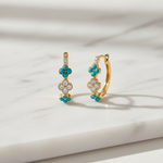 Load image into Gallery viewer, HP402565. 14k Solid Gold Diamond and Turquoise Fancy Flower Hoop Earrings
