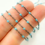 Load image into Gallery viewer, Oxidized Sterling Silver Enamel Turquoise Color Cable Chain
