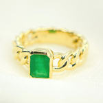 Load image into Gallery viewer, 14K Solid Yellow Gold Statement Emerald Chain Link Ring.