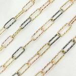 Load image into Gallery viewer, Sterling Silver Tri-Color Diamond Cut Paperclip Chain