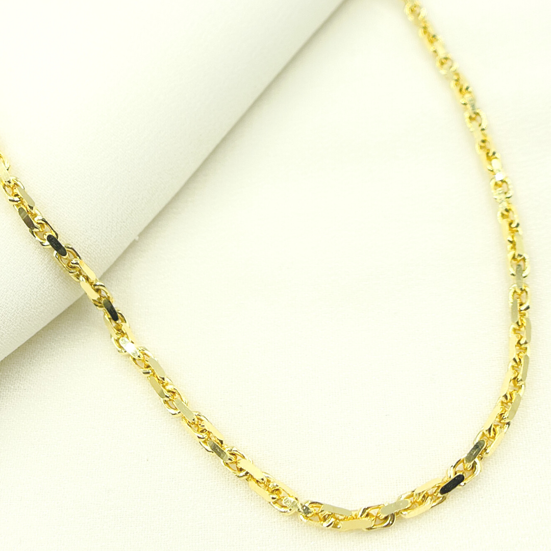 14K Solid Yellow Gold Diamond Cut Box Link Chain