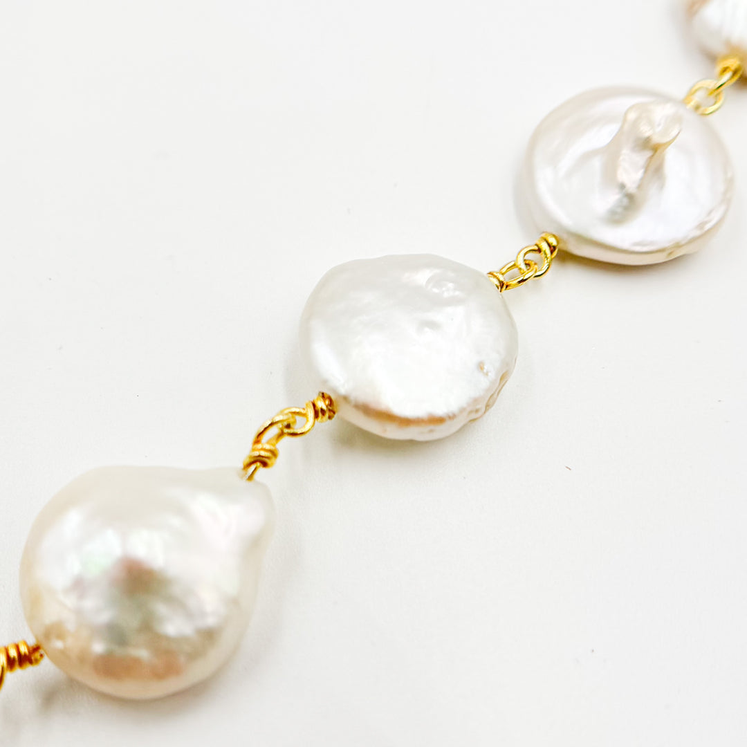 Shop Coin Shape Freshwater Pearl with Gold Plated Sterling Silver Chain