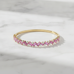 Load image into Gallery viewer, BNG68665PS. 14K Yellow Gold Baguette-Cut Pink Sapphire & Diamond Bangle