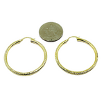 Load image into Gallery viewer, GER58. 14K Gold Hoop Earrings with Engraved Tornado Design