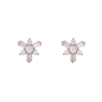 Load image into Gallery viewer, 14K Solid White Gold Diamond Flower Stud Earrings