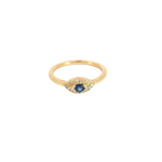Load image into Gallery viewer, 14k Solid Gold Diamond and Blue Sapphire Eye Ring.