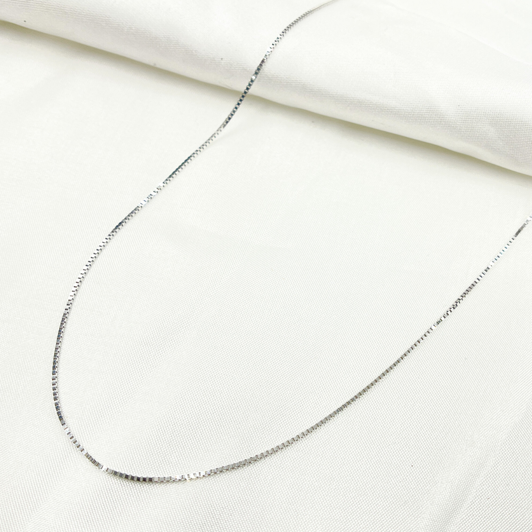 14k Solid White Gold Link Box Chain Necklace. 058VEDWG