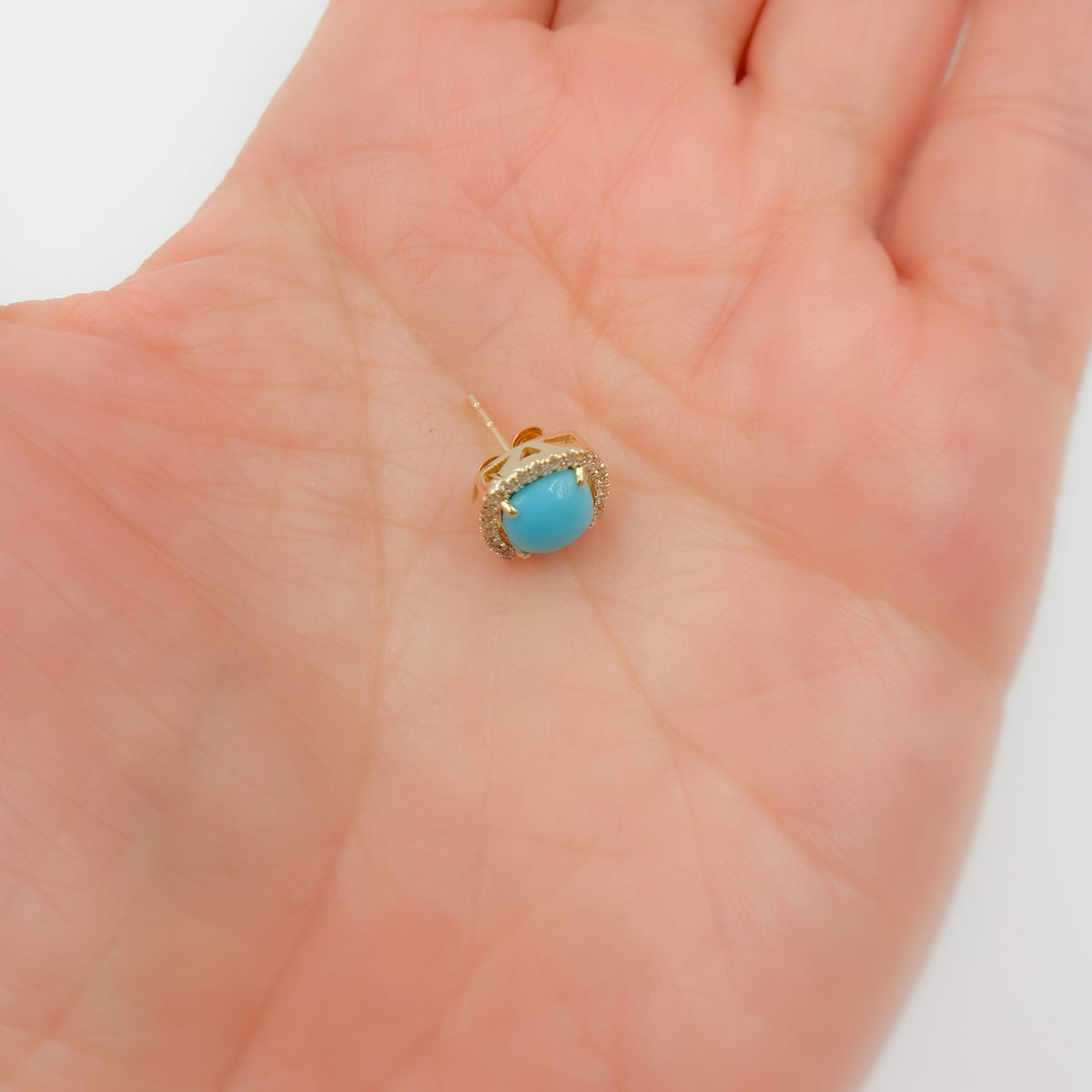 14K Solid Gold Diamonds and Turquoise Square Stud Earring