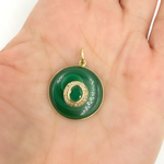 Load image into Gallery viewer, KG64. 14K Solid Gold with Diamonds Circle Shape with Malachite & Emerald Stone Charm