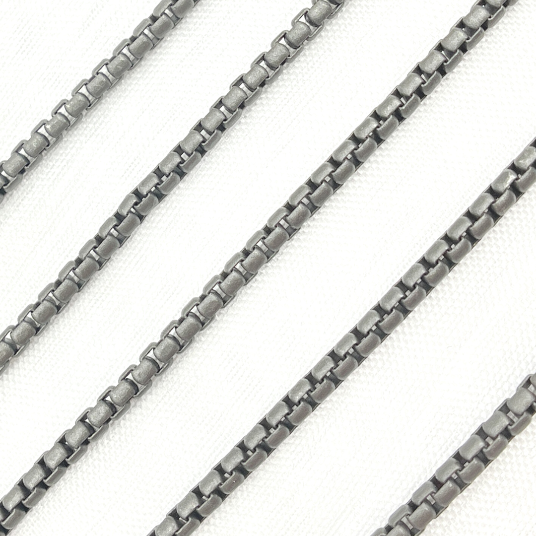 V130BRM. Black Rhodium Matt Sterling Silver Box Link Chain
