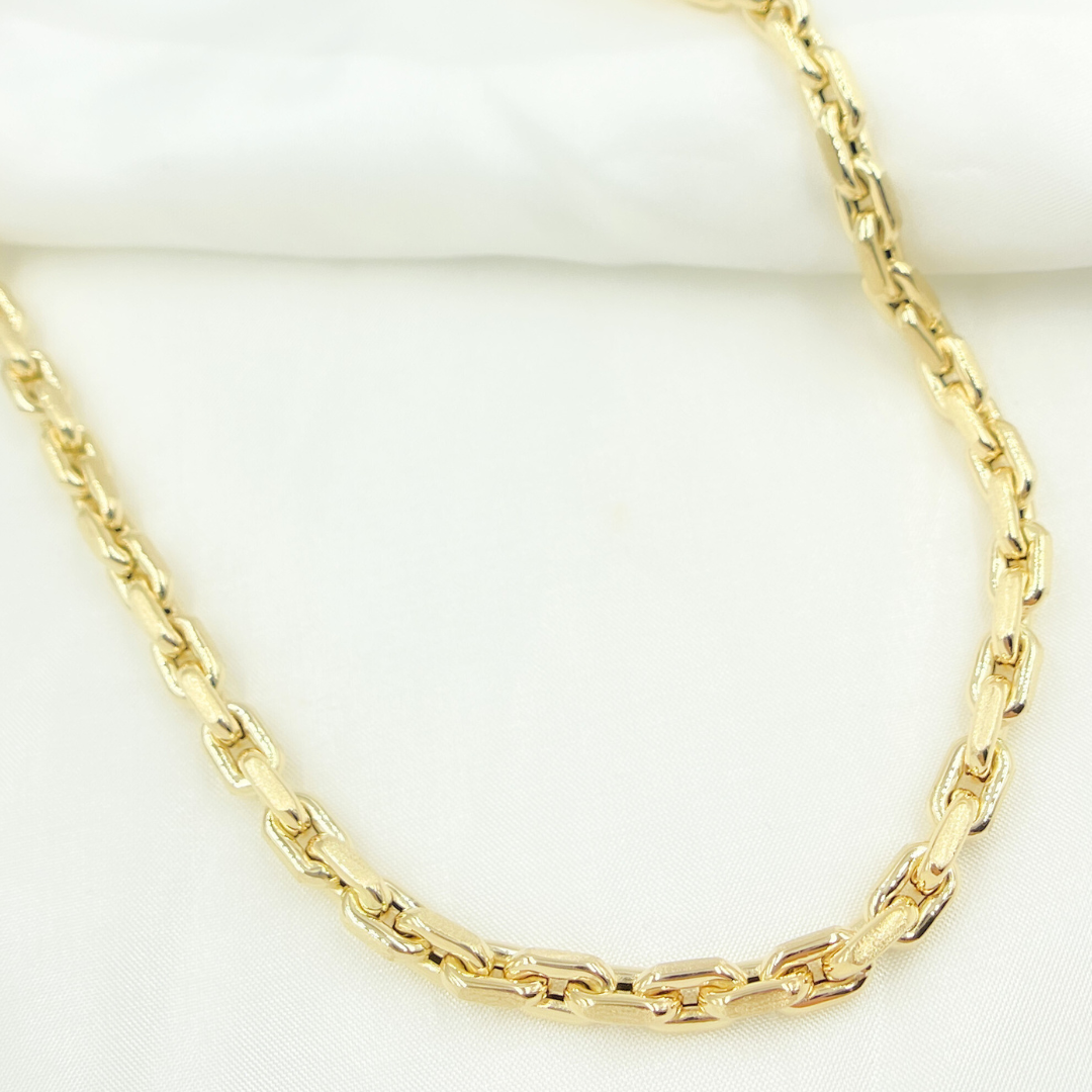 14K Yellow Hollow Gold Smooth and Textured Oval Link Necklace