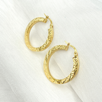 Load image into Gallery viewer, GER166. 14K Gold Hollow Flat Diamond Cut Hoop