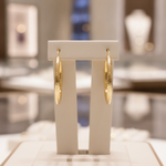 Load image into Gallery viewer, GER67. 14K Gold Hollow Hoop Earrings with Engraved Tornado Design