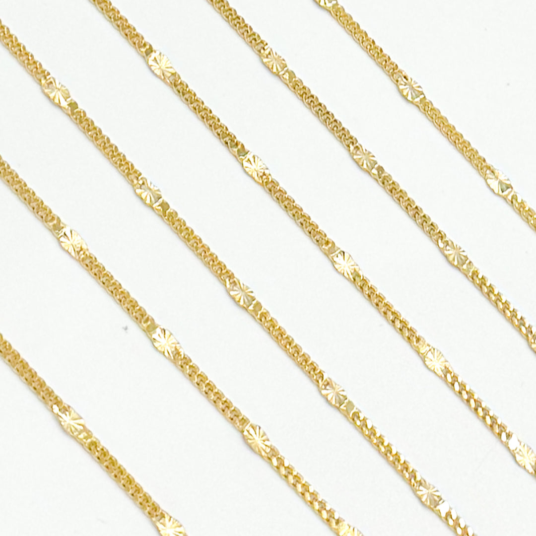 14k Solid Gold Curb & Diamond Cut Marina  Chain
