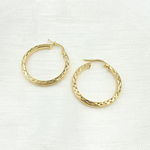 Load image into Gallery viewer, GER161. 14K Gold Hollow Flat Diamond Cut Hoop